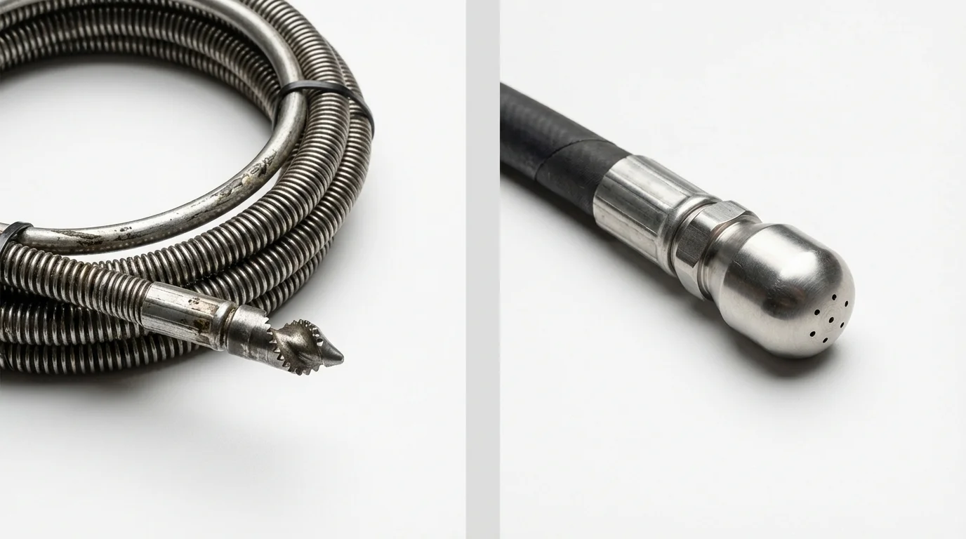 Drain snake cable and hydro jetting nozzle used for drain cleaning in Tiffin, OH
