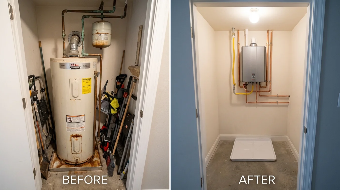 Tank water heater versus wall-mounted tankless unit comparison for Tiffin, OH homeowners