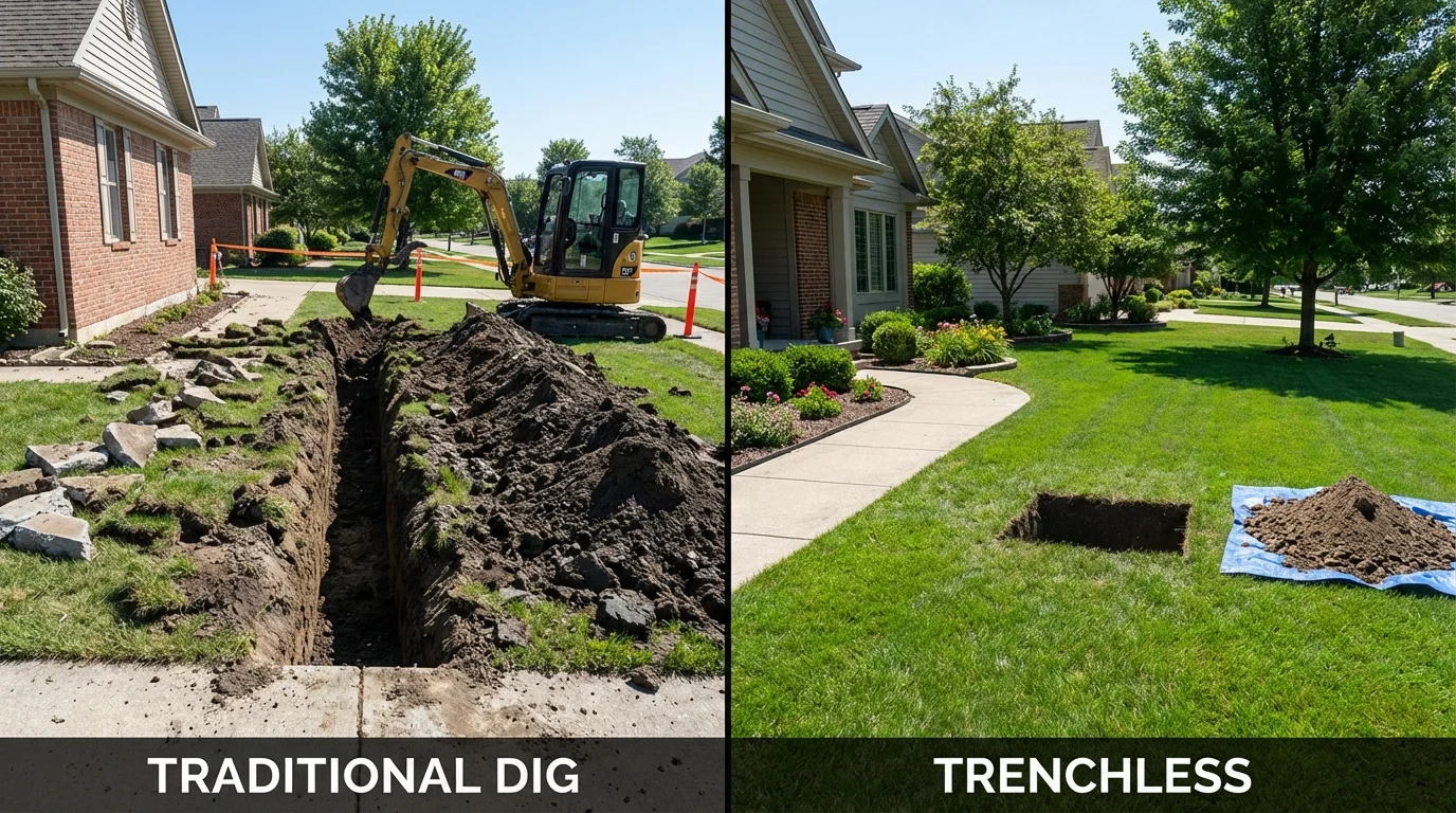 Trenchless sewer repair with minimal yard damage versus traditional excavation in Tiffin, OH